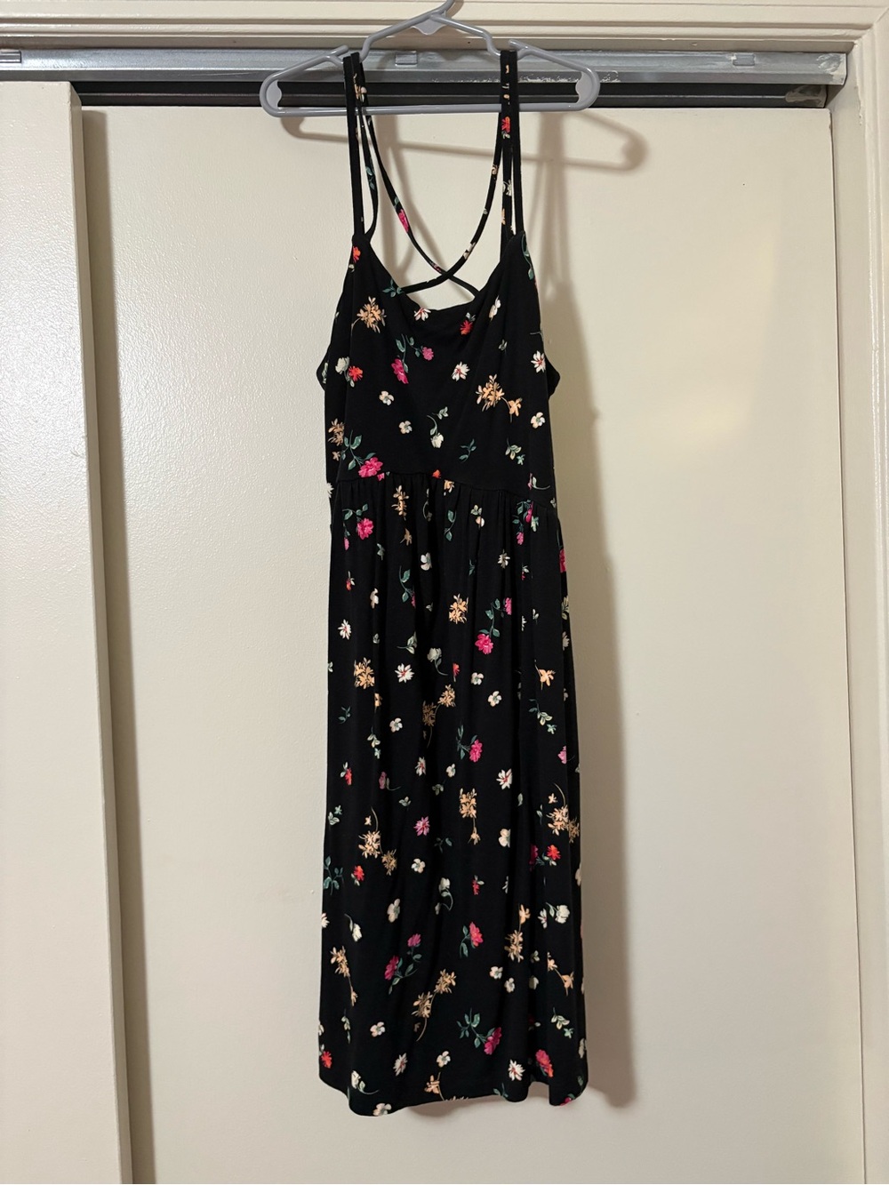 Girls' Black Floral Strappy Sundress